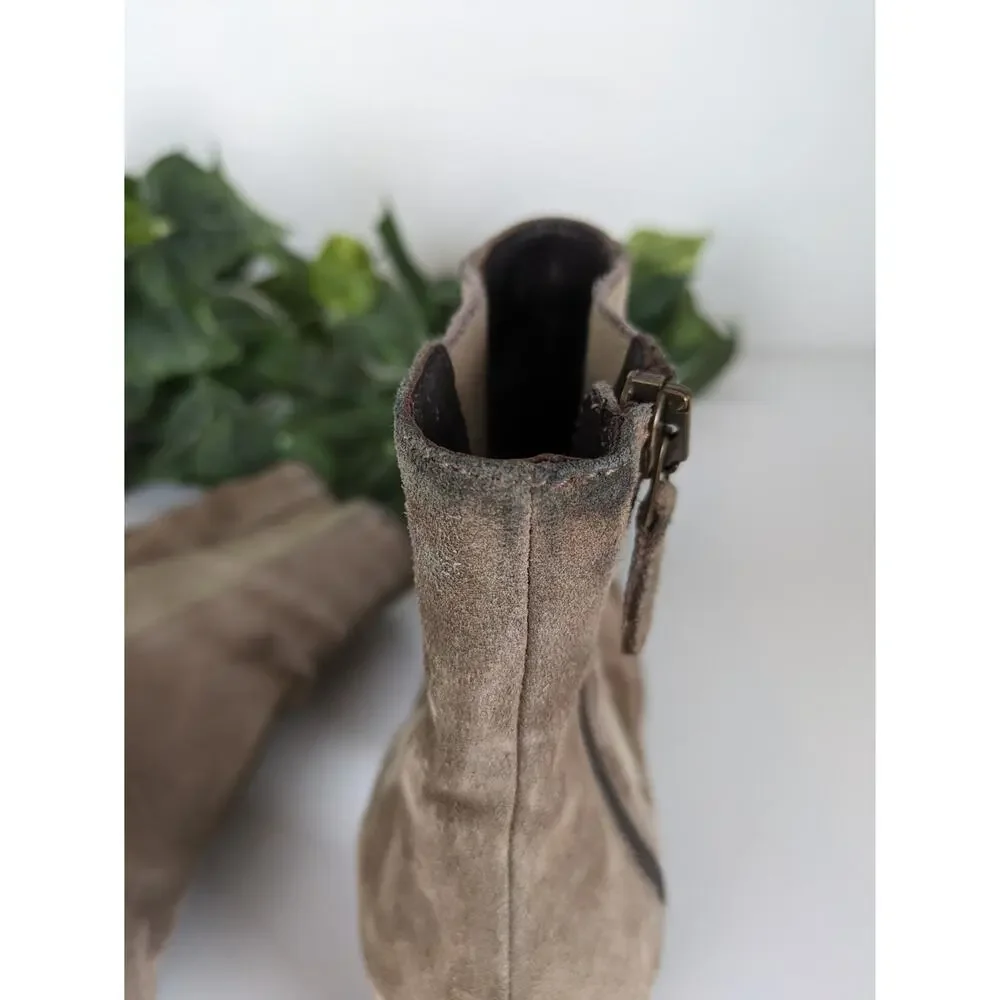 Aquatalia Boots Frida Ankle Boots Suede Chelsea Taupe Ban Block Heel Size 8